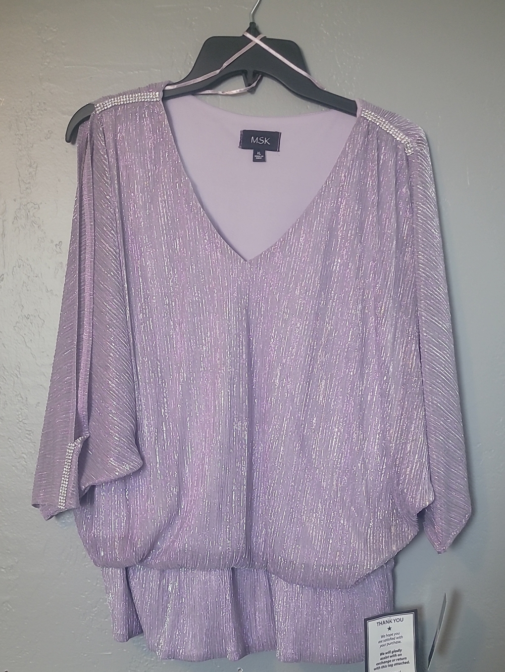 MSK Lavender Metallic V-Neck Blouson Tunic